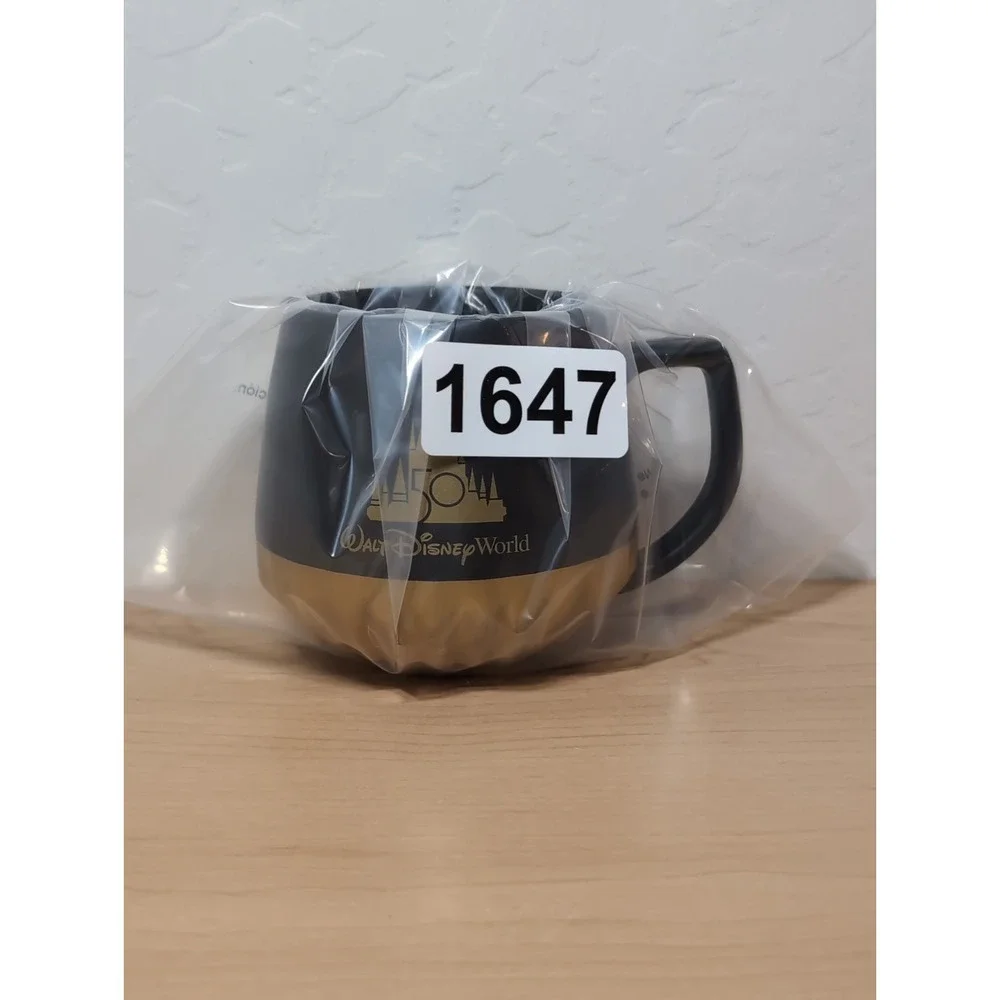 Walt Disney World 50th Anniversary STARBUCKS Coffee Luxe Mug Cup Black and Gold